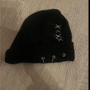 Black Alternative Beanie With 2 Rings At Bottom Barely Worn From Hot Topic